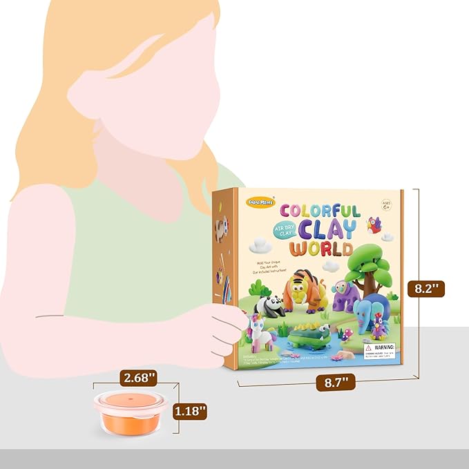 Drama Planet Air Dry Clay Kit for Kids - Comes with Instructional Guide Featuring 4 Scenes & 26 Projects Tutorials, 18 Cans of Modeling Clay, Includes Display Stand, Gift for Girls and Boys