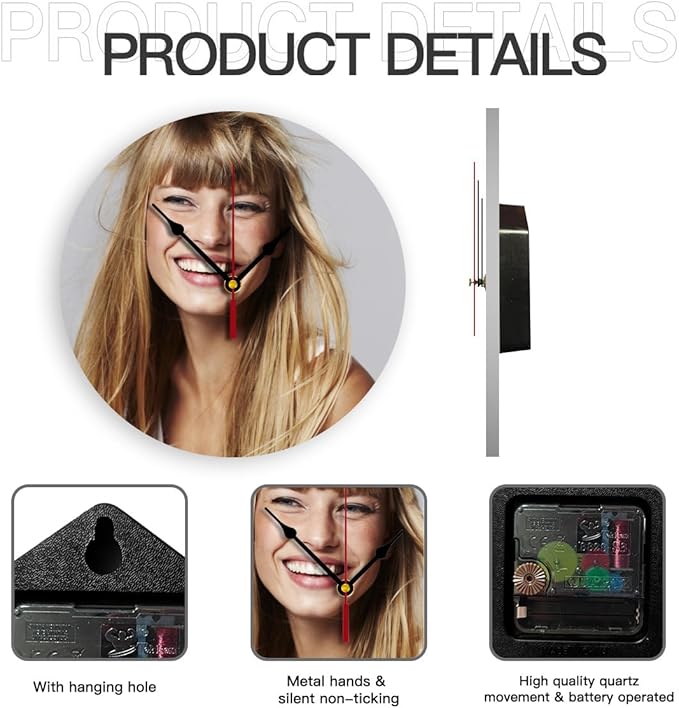 Generic Custom Clocks for Walls Personalized Clocks with Picture That PVC Customized Round Silent Clock for Living Room Creative, 12inch-30cm