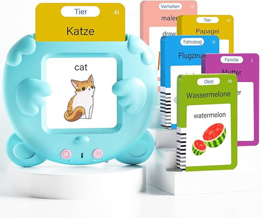 German and English Talking Flash Cards for Toddlers, 510 Sight Words Bilingual Learning Toys for Children, Autism Pocket Speech Therapy Toys, Deutsch Vocabulary Educational Flashcards