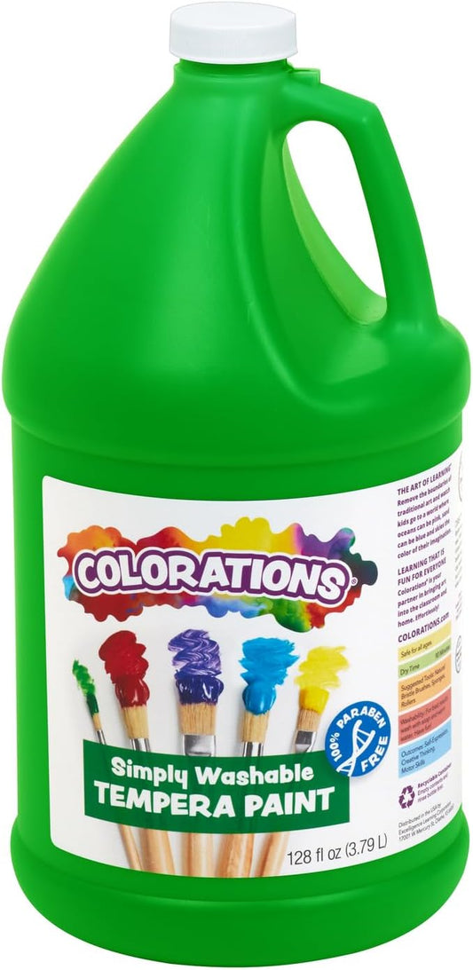 Colorations Paraben-Free Washable Tempera Paint for Kids - 1 Gallon Value Size. Vibrant Green. Non-Toxic and Made in The USA