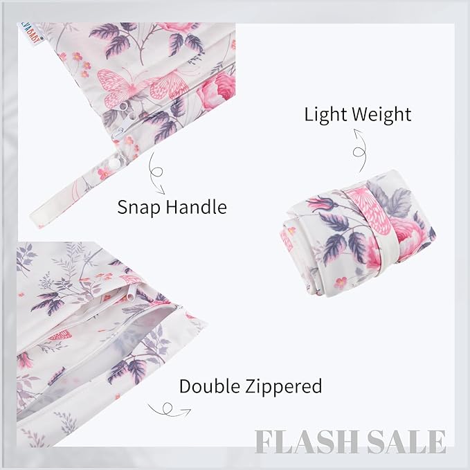 ALVABABY 3pcs Baby Cloth Diaper Wet Dry Bags Waterproof Reusable with Two Pockets|Travel Beach Pool Daycare Soiled Baby Items Yoga Gym Bag for Swimsuits or Wet Clothes 3L-H066