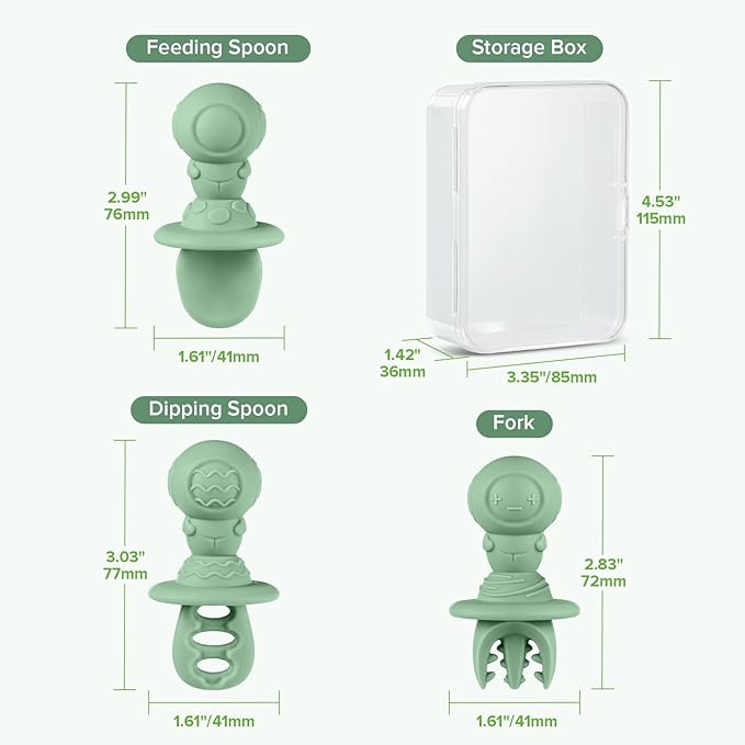 Haakaa Silicone Baby Spoons Self Feeding 6 Months – Baby Utensils with Anti-Choke Astronaut Handle, Easy-Grip, Gum-Friendly, Durable & Safe – Baby Spoons for BLW & First Stage Feeding