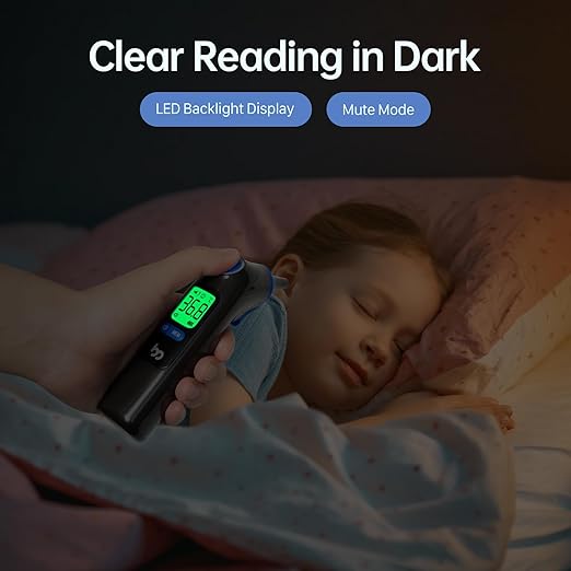 Ear Thermometer, Highly Accurate Ear Thermometer for Kids, Adults and Babies, 30 Memory Recall, 1s Result and 3-Color Fever Alert, with 24 Disposable Probe Covers, Blue