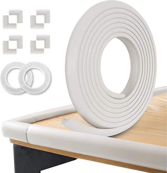 Baby Proof Corners and Edges, (Large 16.5FT Edge +8 Corners) Baby Proofing Corner Guards, Soft Rubber Foam Edge Protector, Furniture Tables Bumper Guard for Baby Safety, Beige