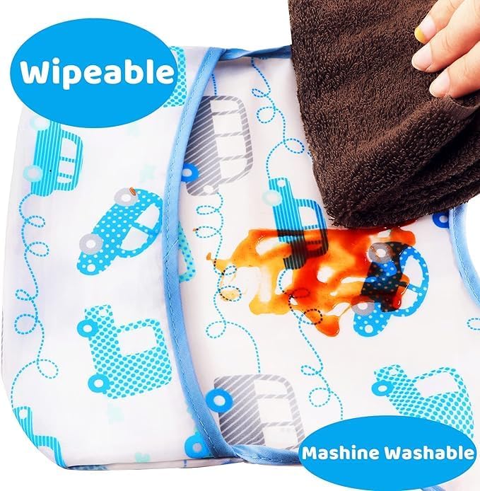 Baby bibs Waterproof Toddler bib - Feeding bib with Pocket for Infant Boy Girl Washable 6-36M