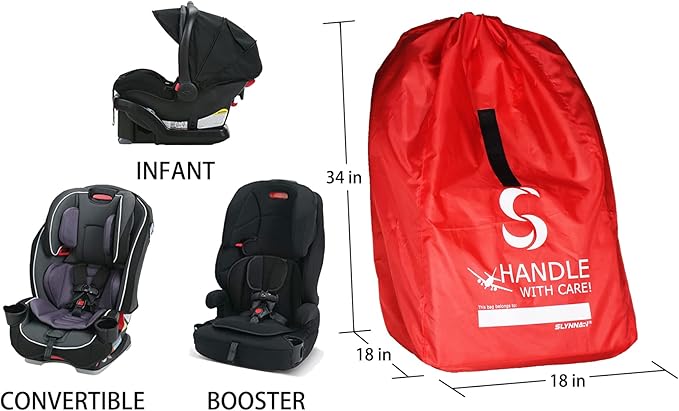 Car Seat Travel Bag for Airplane - Fits Convertible Car Seats, Infant carriers & Booster Seats, Red Upgrade (Red Upgrade)