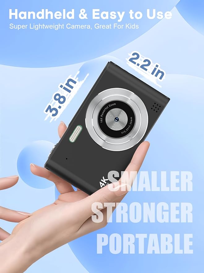 Digital Camera, 44MP Full HD 1080P Point and Shoot Camera with 64GB Card, Anti Shake 16X Zoom Compact Volg Cameras, Portable Small Camara Gift for Kids, Ages Teen Girl Boy - Black