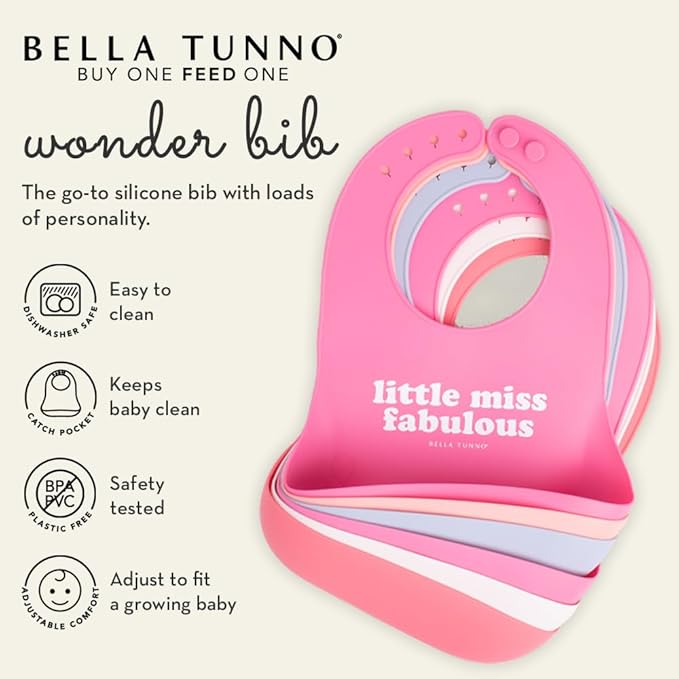 Baby Bib for Eating by Bella Tunno, Waterproof Silicone Bib with Large Food Catcher, Adjustable Fit for Babies 4-12 months & Toddlers 1-3 Years, Boys & Girls, Little Love