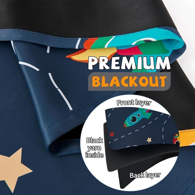 Kids Space Themed Blackout Curtains - 100% Blackout, Perfect for Bedroom and Nursery with Vibrant Cosmos Patterns, Noise Reduction, Thermal Insulated, 2 Panels (Space, W42×L63)