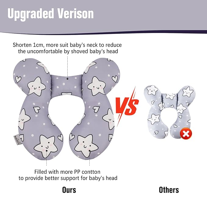 KAKIBLIN Baby Neck Pillow,Upgraded Baby Support Pillow, Head Pillow,Travel Pillow for Car Seat,Pushchair,Travel (Star)