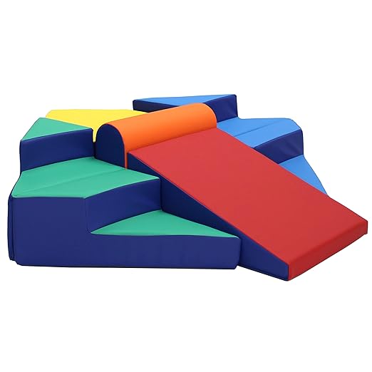FDP SoftScape Step Up and Slide Corner Climber, Indoor Active Play Structure for Toddlers and Preschoolers, Soft Foam for Crawling and Sliding, Multiple Configurations (4-Piece) - Assorted, 13383