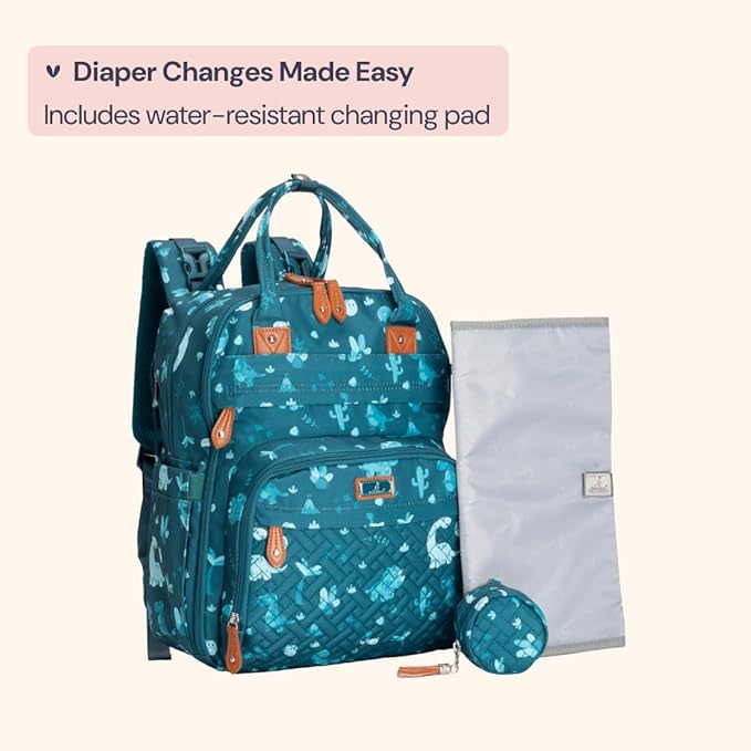 BabbleRoo Diaper Bag Backpack - Baby Essentials, Travel Essentials Baby Bag with Changing Pad, Stroller Straps & Pacifier Case - Unisex, Dino