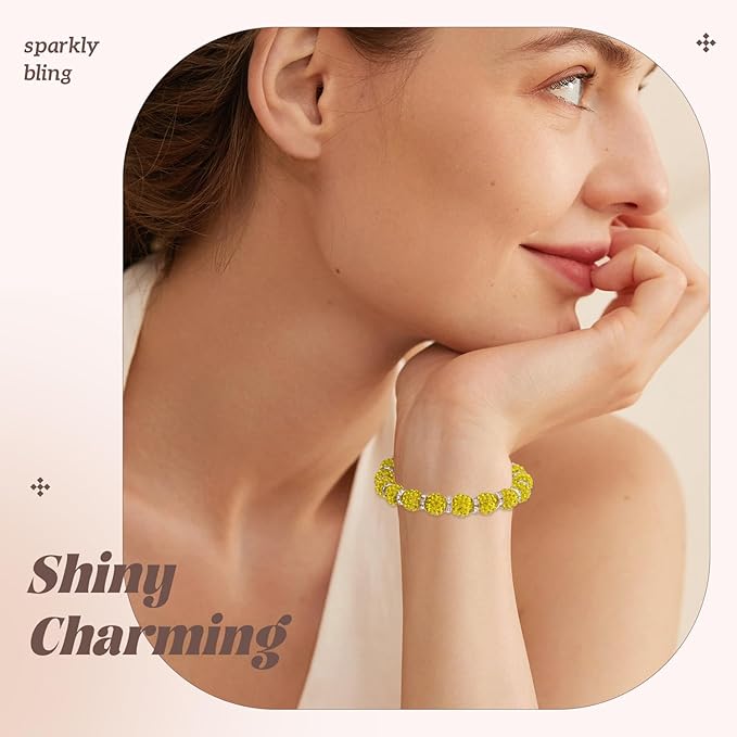 105pcs 10mm Rhinestone Beads for Jewelry Making, Yellow Shiny Round Disco Ball Beads Bulk, Sparkle Crystal Clay Christmas for Bracelet Baseball Necklace Earring Crafting and DIY