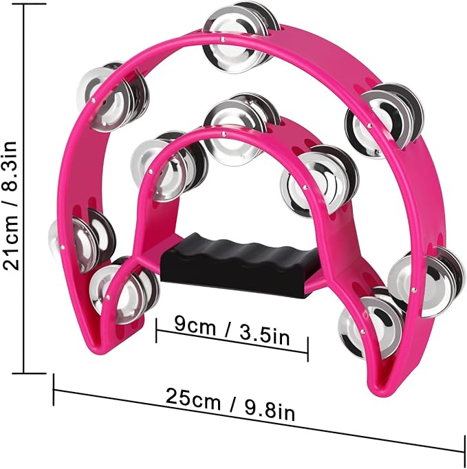EastRock Double Row Tambourine,Metal Jingles Hand Held Percussion-Half Moon Tambourine for Adults, KTV, Party Pink