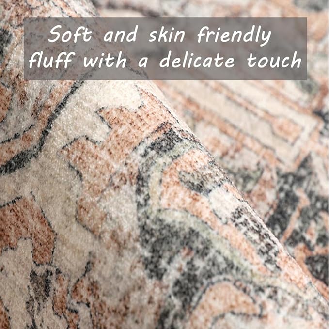 6x9 Washable Area Rug Boho Chic Medallion Distressed Design Non-Shedding Easy Care Ideal for High Traffic Areas in Living Room Bedroom Office Kitchen Coffee Table Large Carpet