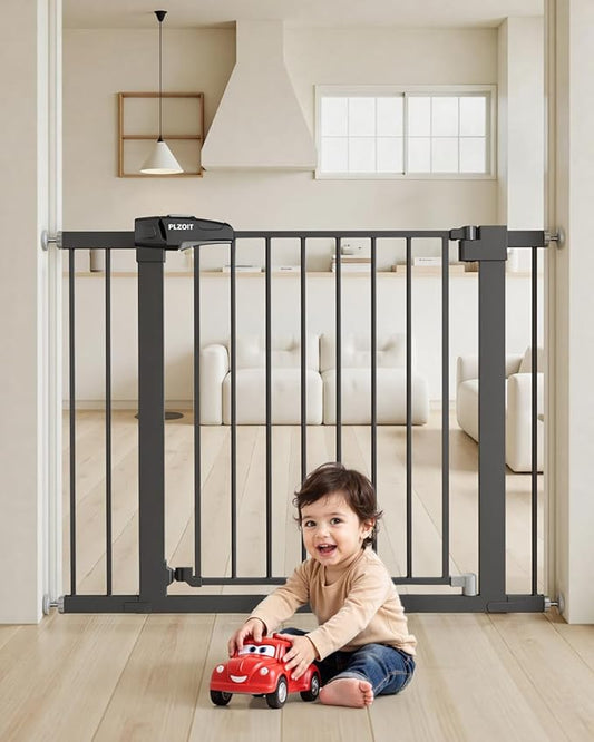 Baby Gate for Stairs, 29.5-40.5" Dog Gate for Doorways, Walk Thru Auto Close Metal Child Gate for The House, Stairs and Doorways, Pressure Mounted Pet Gate for Dog Indoor (Black)