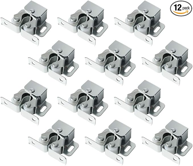 Alise Cabinet Door Latch,Cupboard Closet Doors Catch Closer Double Ball Roller Latches,Cold Rolled Steel Silver CA1000LS-12P(Pack of 12)