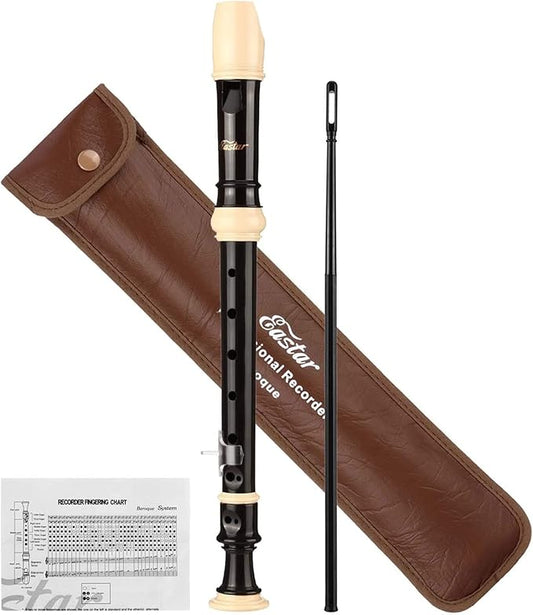 Eastar Soprano Recorder for Beginners Kids, Baroque style C Key Recorder Instrument ABS Classic 3 Piece with Cleaning Kit, Thumb Rest, Leather Bag, Fingering Chart, Brown, ERS-21BB