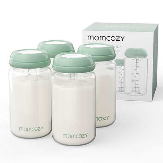 Momcozy Natural Baby Bottle, 10oz Wide-Neck Breast Milk Container, Breastmilk Storage Bottle for Fridge & Momcozy Breast Milk Cooler, BPA Free Milk Collection Bottles, Breastfeeding Essential, 4PCS