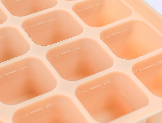 Baby Food Storage Silicone Cubes with Clip-On Lid Freezer Tray Baby Food Soups Purees Ice Safe Design Made in Korea(20cubes 0.8oz, Sand Beige Set of 2)