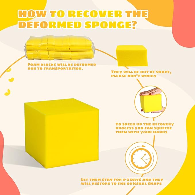 Foam Pit Cubes, 24 PCS 5 Inches Gymnastics Foam Blocks Trampoline Blocks, Multi-Sport Protective Padding for Freerunning, Trampoline, Parkour, Skate Parks & BMX -Yellow