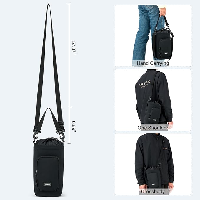 Insulated Water Bottle Carrier Bag with Strap Phone Pocket for 25/32/40/64 oz Tumbler Cup, Water Bottle Holder