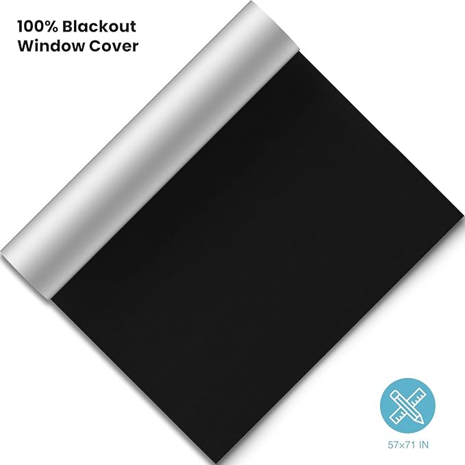 100% Blackout Curtains for Bedroom, 71" x 57" Portable DIY Blackout Blinds with Hook & Loop Tabs Stick-On, Temporary Blackout Shades No Drill, Privacy Pleated Window Shades for Baby Travelers Bedroom