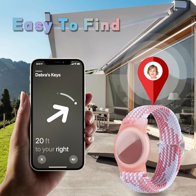 2 Pack Kids Bracelet Compatible with AirTag, GPS Kid Tracker Holder Braided Wristband for Apple Air Tag, 2022 Upgraded Nylon Adjustable Anti Lost Watch Band Fits Airtag for Kids Children Elders