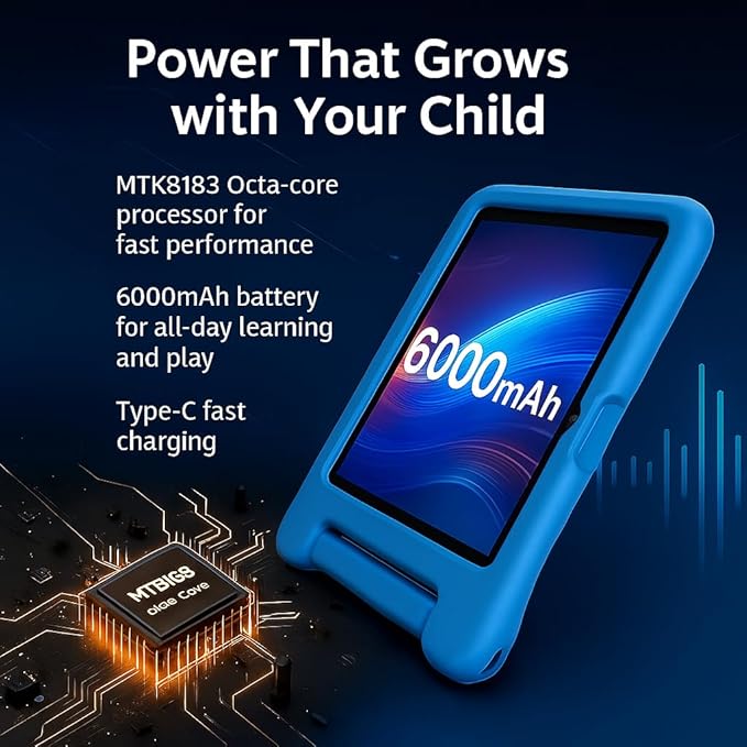 10.1" Kids Tablet Android 14 | 64GB Octa-Core 8GB RAM | Shockproof Case & Parental Control | 12H Fast Charge | HD Display w/Google Kids Space & Educational Apps | WiFi 6/Bluetooth/GPS | Ages 3-12