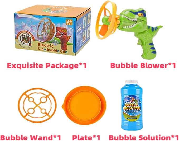 Dino Bubble Gun Bubble Machine for Dinosaur Bubble Blower Toy for Kids and Toddlers Bubble in Bubble Gun Party Favors Birthday for 3 4 5 6 7 8 9 10+Years Old Boys and Girls (Green)