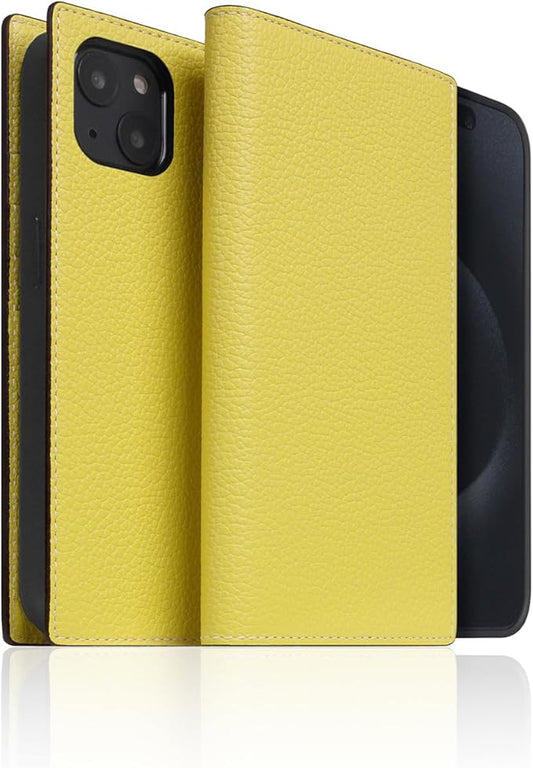 D8 Neon Full Grain Leather Wallet Case for iPhone 15 - [2-in-1] Handcrafted Detachable Diary Style with Magnetic MagSafe Back Cover, Gift Box Included (Lemon)
