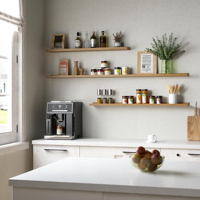 47.2 Inches Long Floating Shelves Wall Mounted, 2 Set Rustic Wall Shelf for Bedroom, Nursery Book Shelf with Lip, Picture Ledge Shelf for Wall Decor Living Room Bathroom Kitchen - Oak