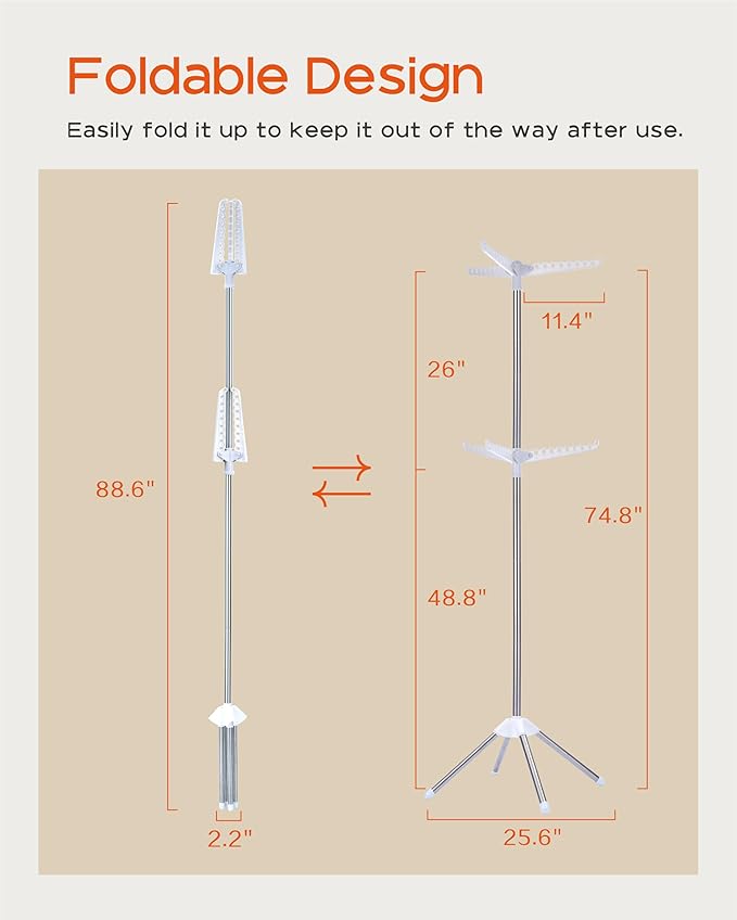 Clothes Drying Rack Foldable, 74.8 inch 2 Tier Laundry Drying Rack with Rotating Clothes Rail for 54 Pieces of Clothes, Space Saving, Indoor, Stainless Steel, White and Silver CDR002W01
