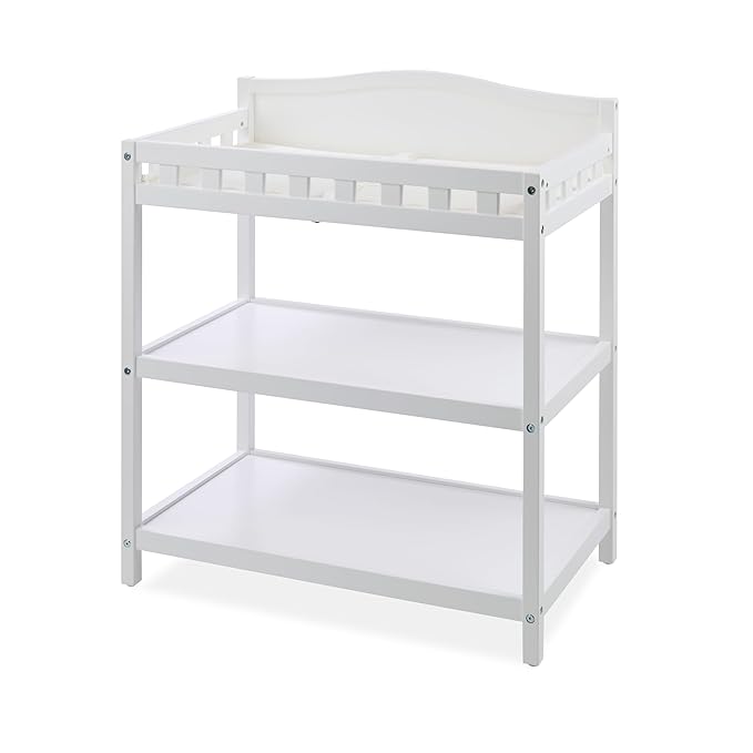 Badger Basket Baby Changing Table with Pad & Shelves - Wooden Changing Table with Storage - Nursery Change Table for Diapers & Baby Essentials, White