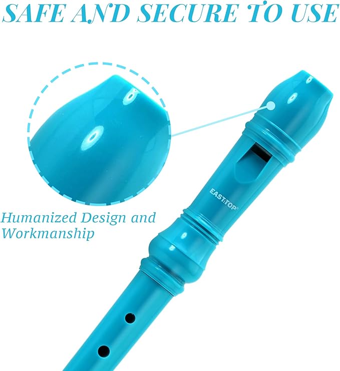 EAST TOP Soprano Recorder for Kids Beginners, 8 Hole Plastic German Fingering Flute Recorder 3 Piece with Cleaning stick, Cotton pouch, Fingering Chart, Colorful box (Blue)