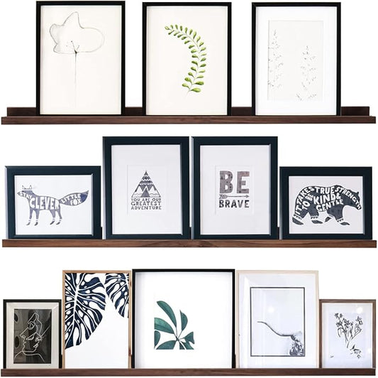 AZSKY 36 Inch Wall Mounted Floating Shelves for Home Decoration,Picture Display Wall Ledge Shelf for Bedrooms,Office,Living Room, Kitchen, Deep Walnut Wood Wall Shelf,3 Same Sizes