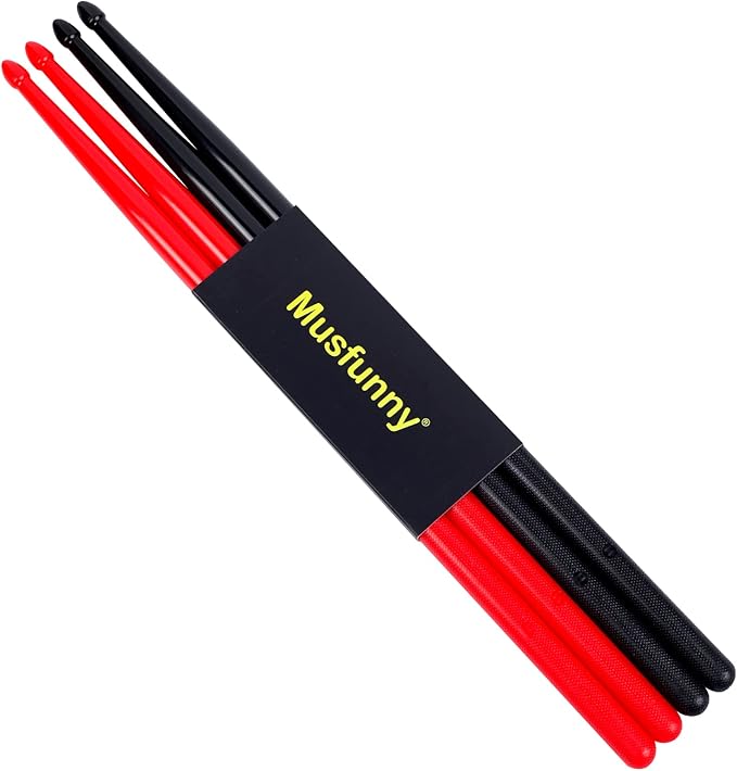 5A Nylon Drumsticks for Kids Adults: Light Durable Drum Sticks Black Red with Anti-Slip Handles for Electronic Drums Exercise Percussion Accessories (2 Pairs)