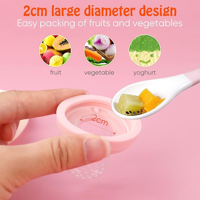 Baby Solids/Frozen Fruit Feeder Pacifier, Infant Teether Toy 4M+, BPA-Free Silicone Pouch & Nipple, Safely Introduce Solids, Teething Relief, 2-Pack (Pig Lulu - Blue Pink, S/M/L)