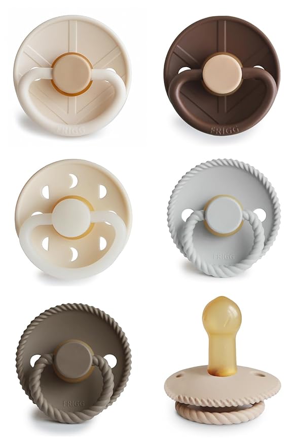 FRIGG Natural Rubber Baby Pacifier 6-Pack Earthy Wonder | Made in Denmark | BPA-Free (6-18 Months)