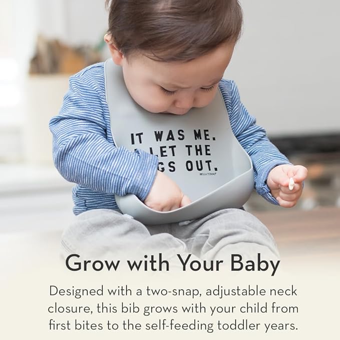 Baby Bib for Eating by Bella Tunno, Waterproof Silicone Bib with Large Food Catcher, Adjustable Fit for Babies 4-12 months & Toddlers 1-3 Years, Boys & Girls, I Laugh At Dad Jokes