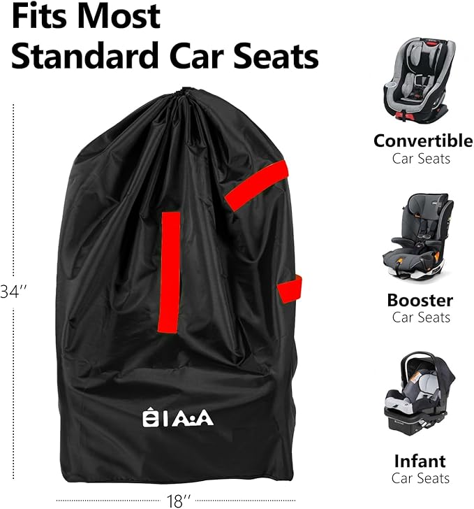 elaia Car Seat Travel Bag for Airplane, Waterproof Wearable with Straps, Large Capacity Padded Car Seat Check Bag, Perfect for Air Travel, Family Vacations, and Parents with Infants