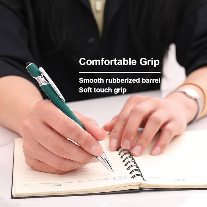 Ballpoint Pen with Stylus Tip, Soft Touch Click Metal Pen, 1.0mm Medium Point, Black Ink, 12 Count(6 Colors)