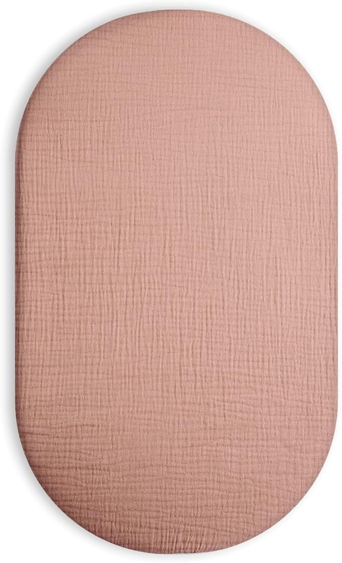 Bassinet Sheet for Baby Boy and Girl, Fitted Sheets for Rectangle, Oval, Hourglass Bassinet Mattress, Muslin Moses Basket Sheets with Neutral Style (Dusty Rose)