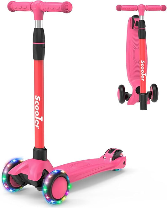 Kids Scooter,Lighted Wheels and 3 Adjustable Height Handlebars Scotters for Kids 3-12,3 Wheel Toddler Kick Scotter for Boys & Girls up to 132 Lbs.