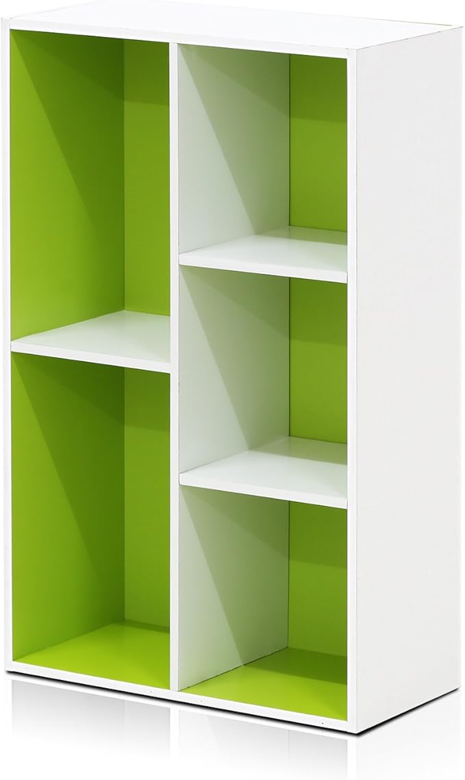 Furinno Luder Bookcase / Book / Storage , 5-Cube, White/Green
