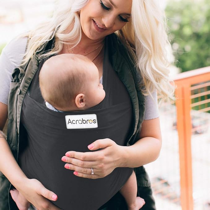 Acrabros Baby Wrap Carrier,Hands Free Baby Carrier Sling,Lightweight,Breathable,Softness,Perfect for Newborn Infants and Babies Shower Gift,Charcoal Grey