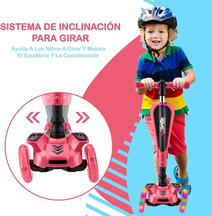 Hurtle 3-Wheeled Scooter for Kids - Wheel LED Lights, Adjustable Lean-to-Steer Handlebar, and Foldable Seat - Sit or Stand Ride with Brake for Boys and Girls Ages 1-14 Years Old