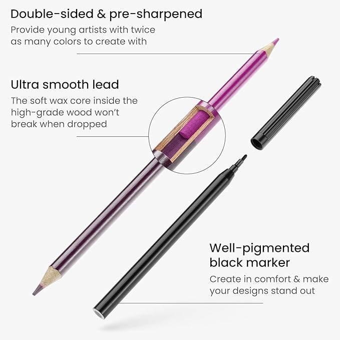 ARTEZA Kids Coloring Book and Colored Pencils Kit, 8.5x11 Inches, Sea Creature Illustrations, 50 Double-Sided Coloring Sheets, 100-lb Paper