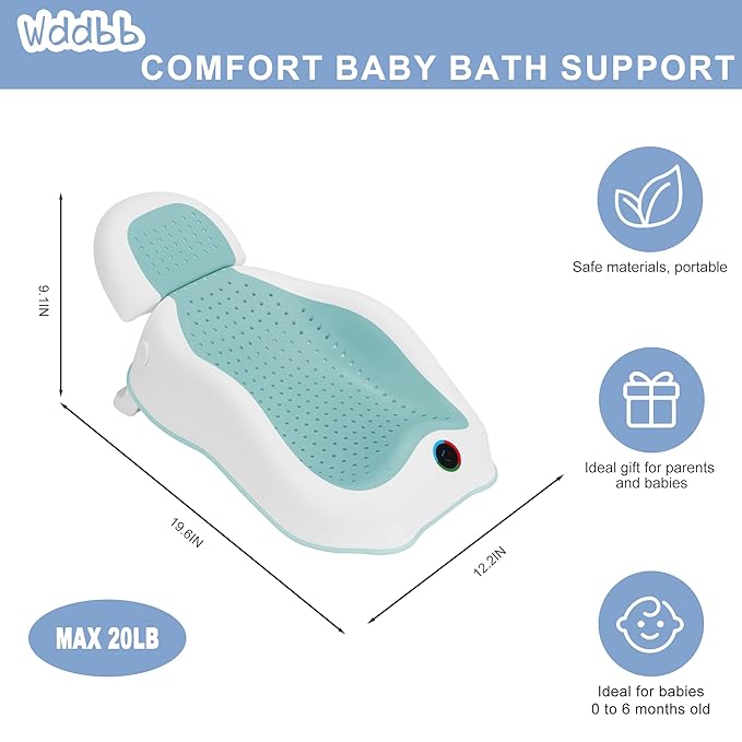 Baby Bath Support,Ideal for Babies Less Than 6 Months Old,with Thermometer-Adjustable Slope Newborn Bathtub, Baby tubs for Baby tubs for Newborn Essentials Must Haves (Green)