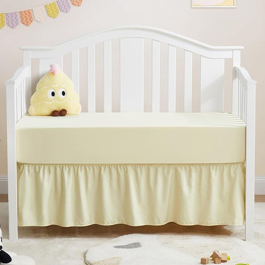 Horbaunal 2 Pack Crib Skirt & Crib Bed Sheet Set, Cream Crib Bed Skirt 28" x 52" with 14" Drop Dust Ruffle, Soft Microfiber Toddler Bedskirt Nursery Bedding Skirt for Baby Girls and Boys